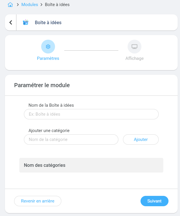 parametrage du module boite a idees