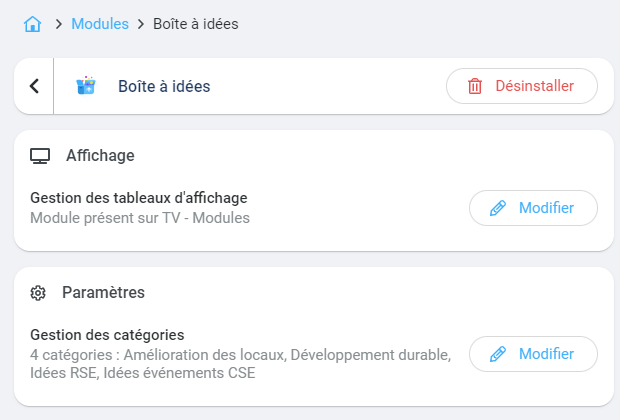 desinstaller le module boite a idees